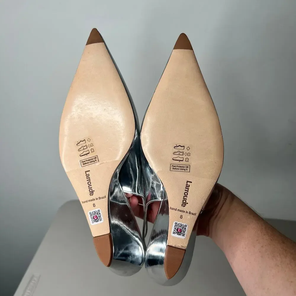 Larroude Silver LouLou Mirror Pump Size 8